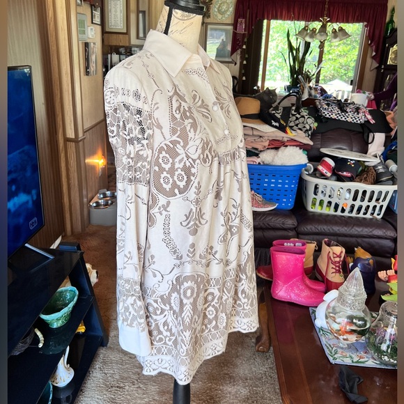 Anna Sui for Target Women's Ivory Lace Long Sleeve Fully Lined Mini Dress S. - Picture 10 of 15
